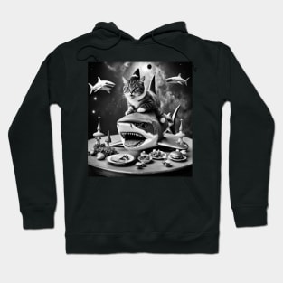 cat riding shark in space Hoodie